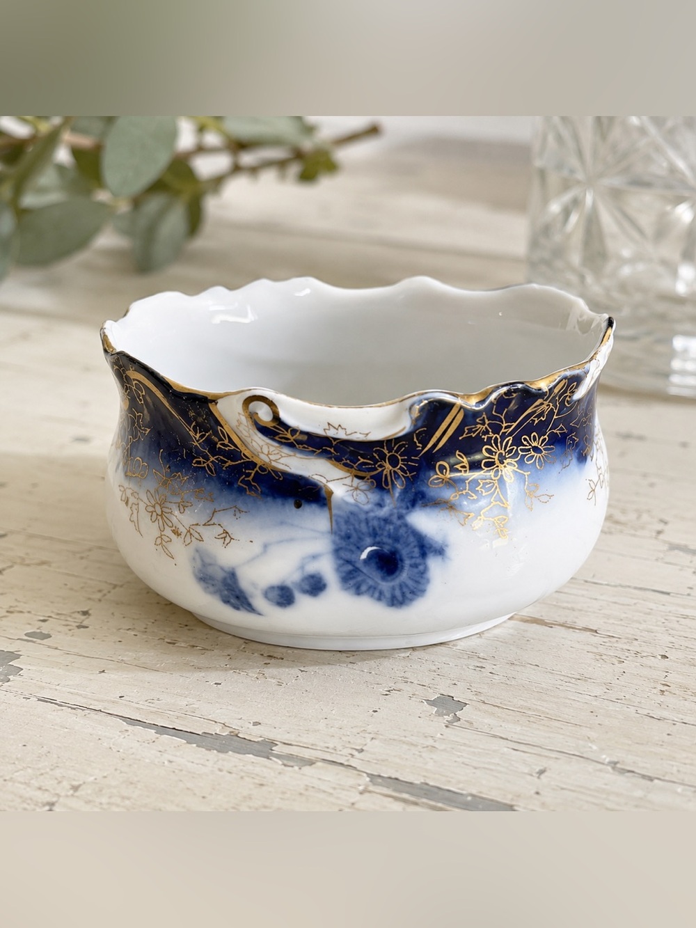 Antique Flow Blue small sugar dish bowl
